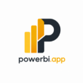PowerBI.app logo with a stylized black P and yellow ascending bar chart icon